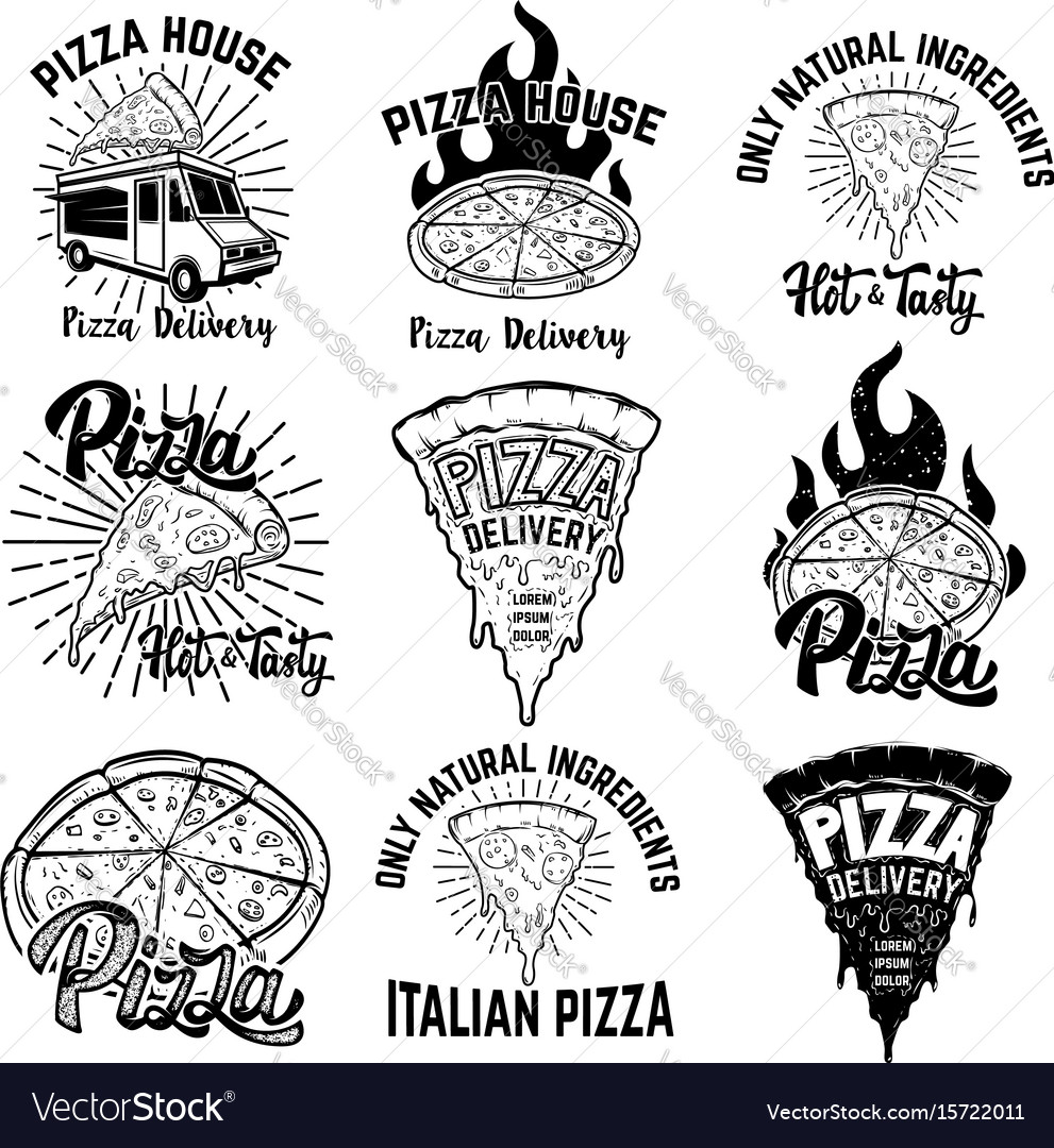 Pizza labels design elements for logo emblem sign Vector Image