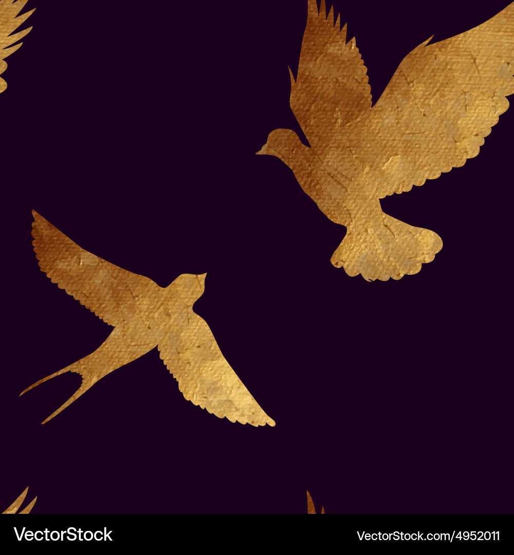 Seamless pattern with golden birds Royalty Free Vector Image