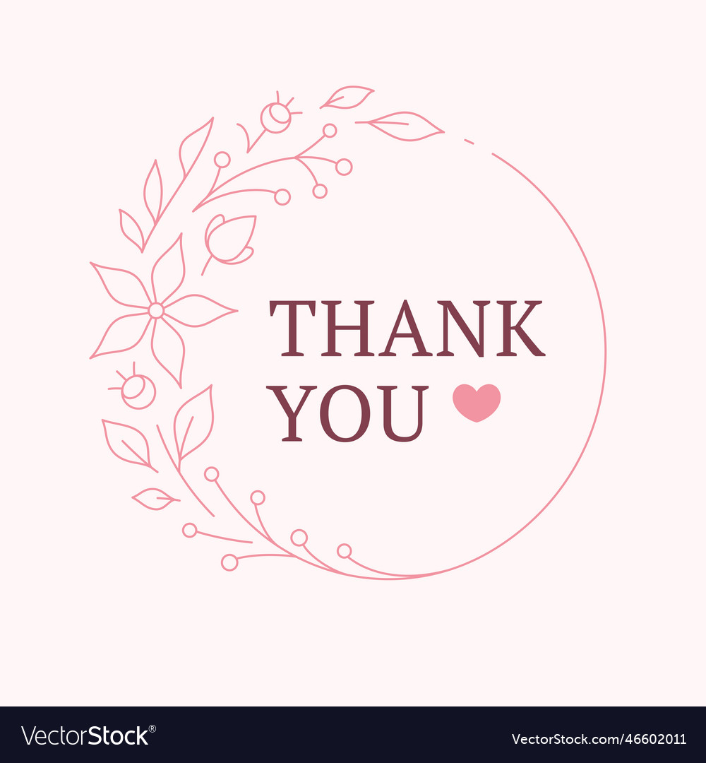 Thank you card pink elegant circle floral frame Vector Image