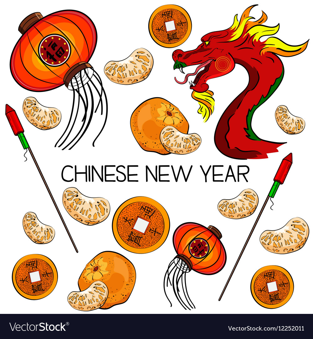 Traditional symbols of chinese new year Royalty Free Vector