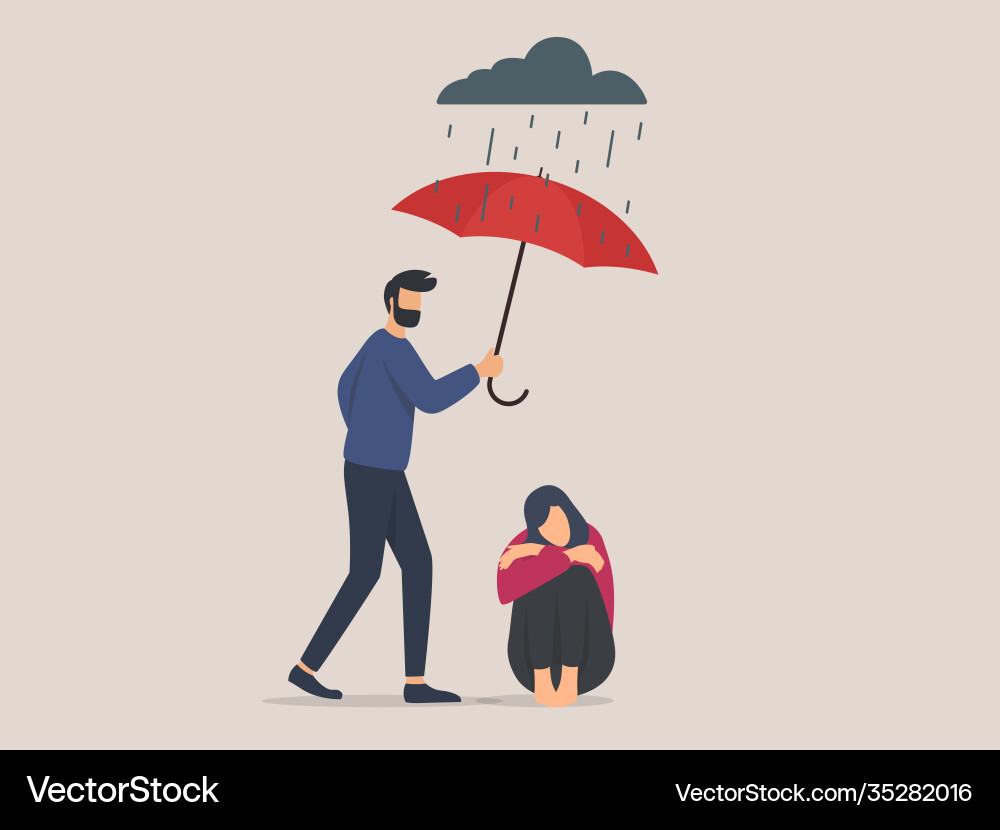 Men protect women from rain psychological Vector Image