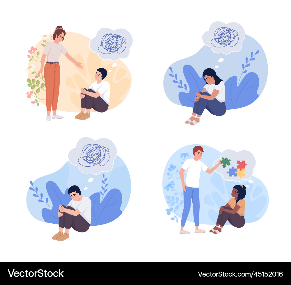 Mental support flat concept set Royalty Free Vector Image