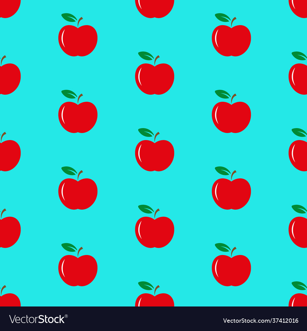 Red apples pattern on blue background Royalty Free Vector