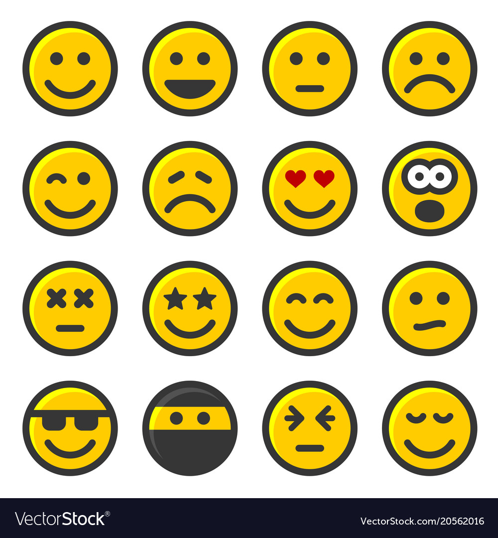 Yellow smile icons set on white background Vector Image