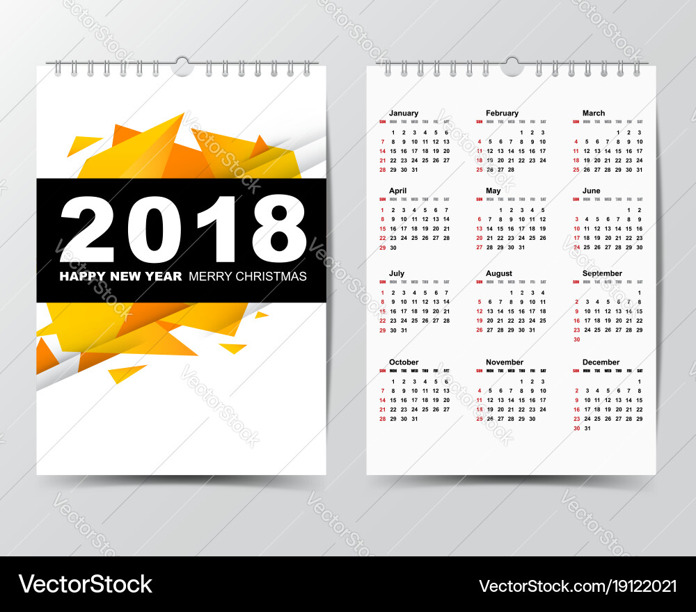 Calendar Template For 2018 Year Royalty Free Vector Image