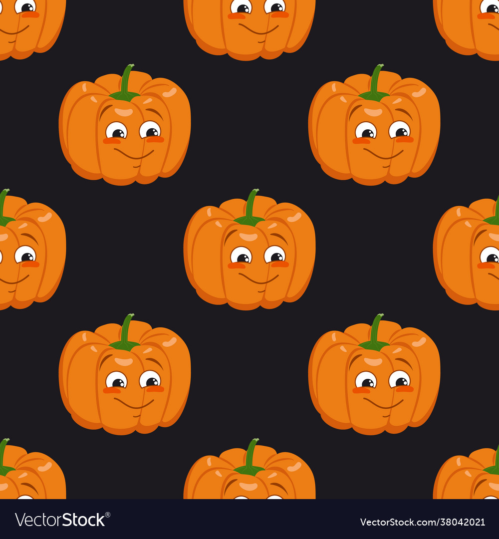 Cute dark seamless pattern with pumpkins face Vector Image