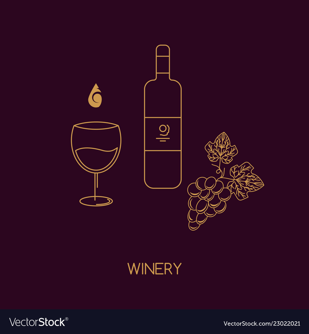 Icon line style wine bottle grape