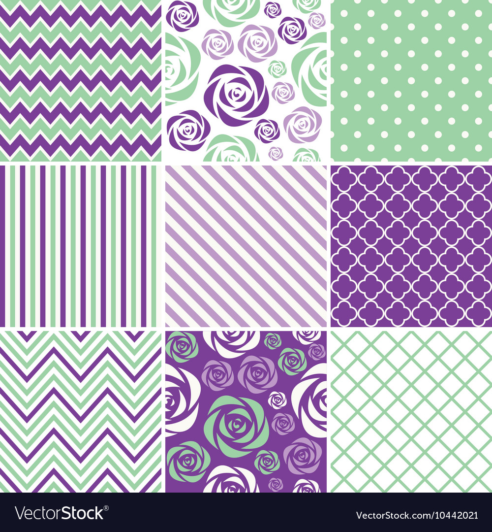 Mint and purple seamless patterns Royalty Free Vector Image