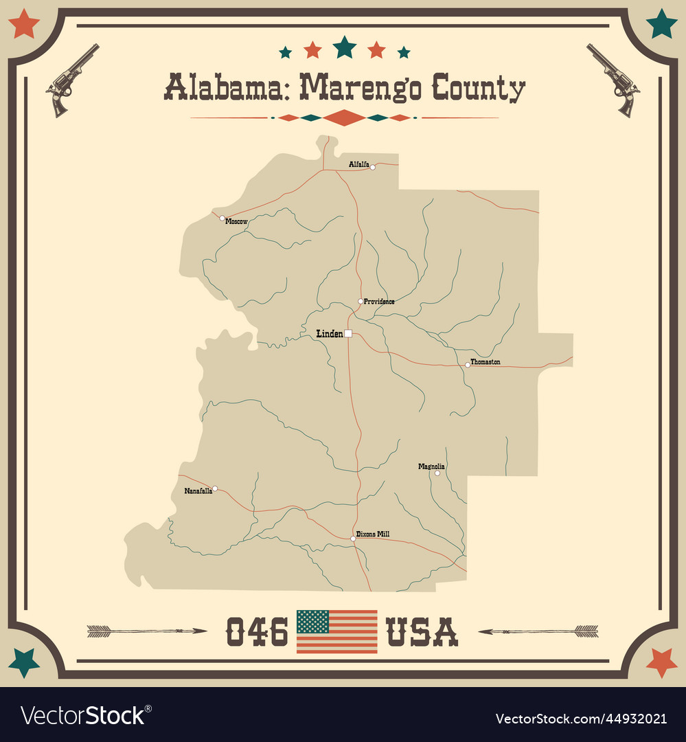 Vintage map of marengo county in alabama usa Vector Image