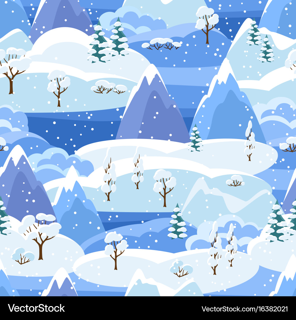 Winter seamless pattern with trees mountains and Vector Image