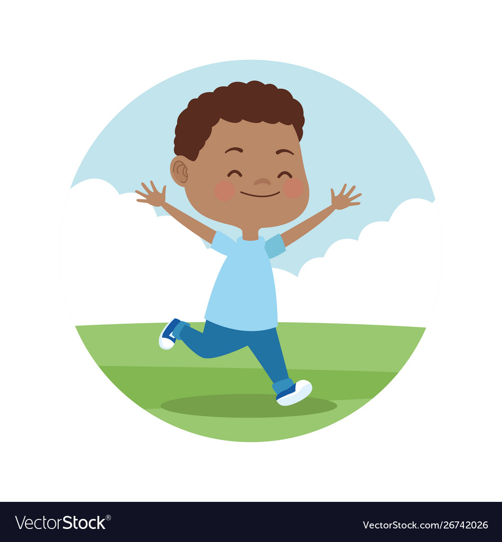 Cute boy playing in park kids cartoons Royalty Free Vector