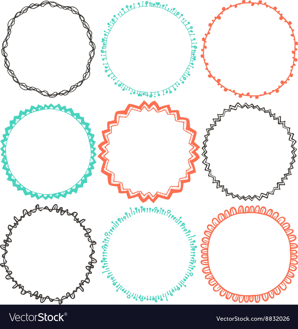 Download Set of 9 decorative circle border frames Vector Image