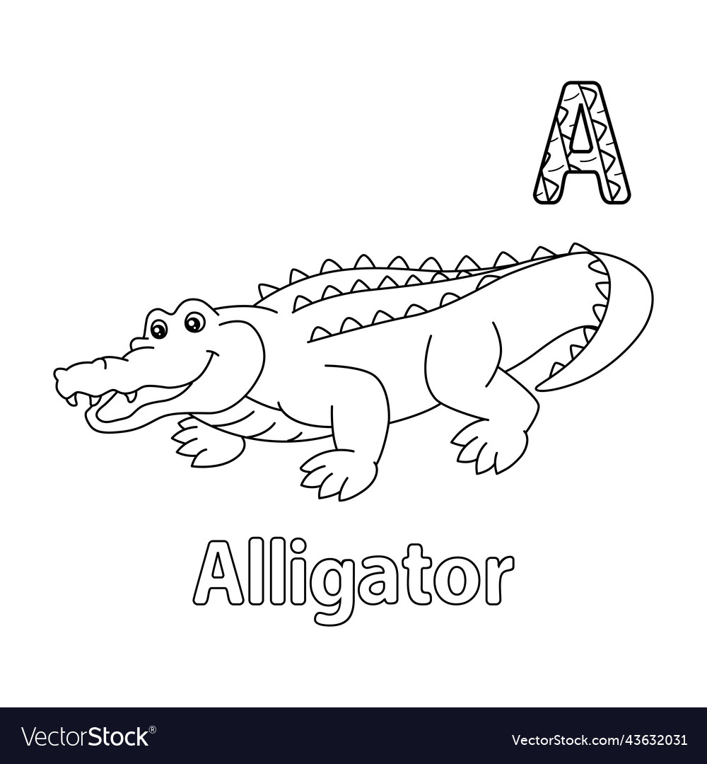 Alligator alphabet abc coloring page Royalty Free Vector