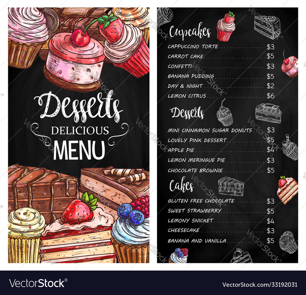 Desserts and cakes menu chalkboard sketch Vector Image