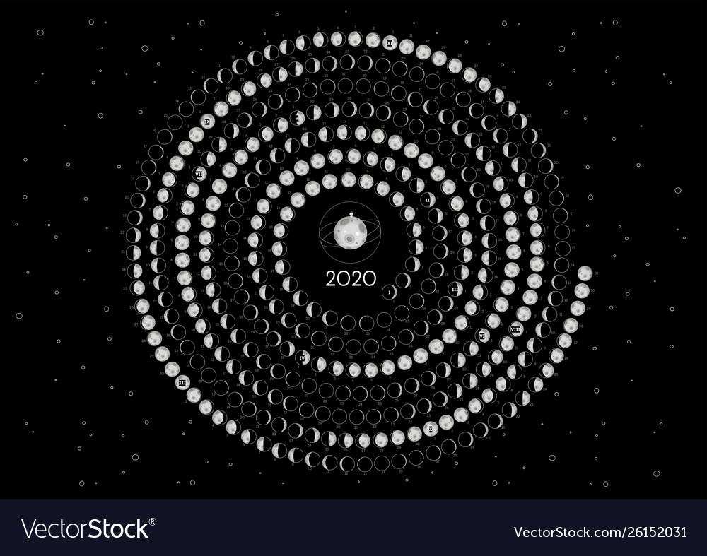 Moon calendar 2020 northern hemisphere black Vector Image