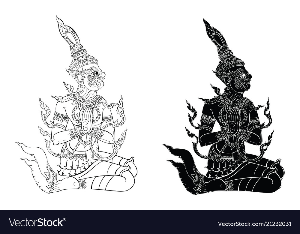 Thai traditional painting tattoo cracked colour Vector Image