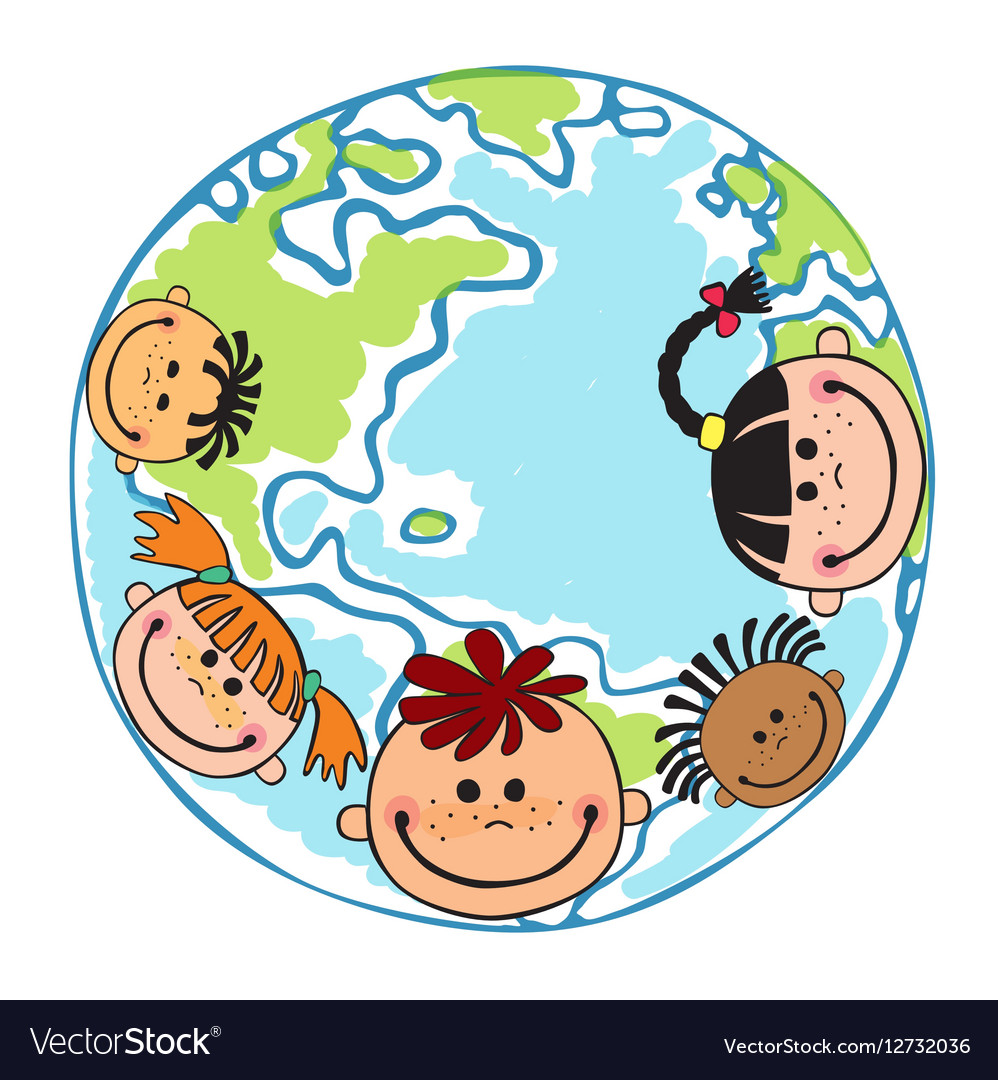 Globe kids children earth day Royalty Free Vector Image