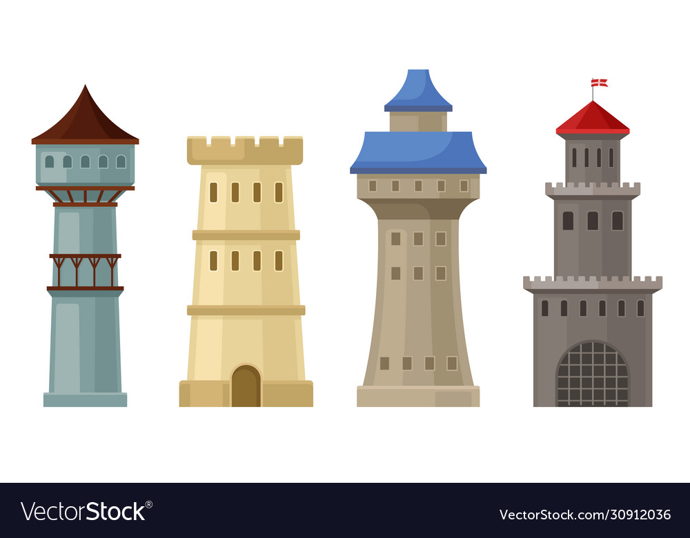 High stone towers with castellation walls and Vector Image