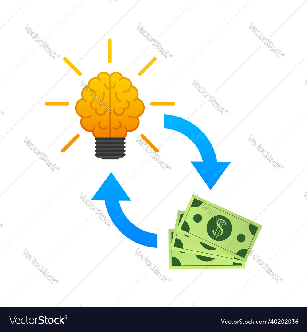 Light bulb idea and money on scales stock Vector Image