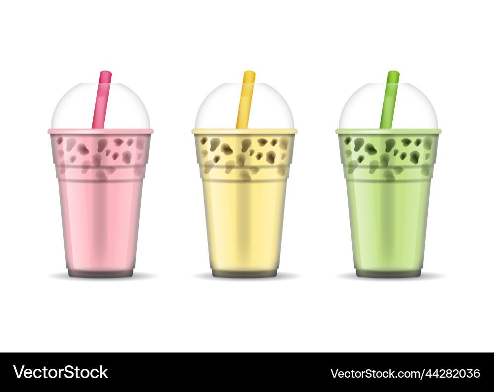 Realistic detailed 3d fruit bubble milk tea set Vector Image