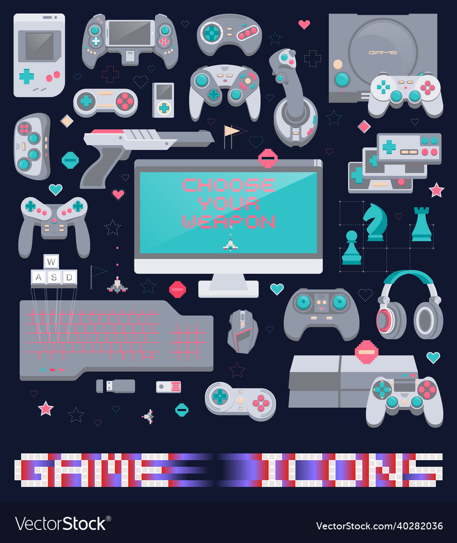 Video game icons set Royalty Free Vector Image