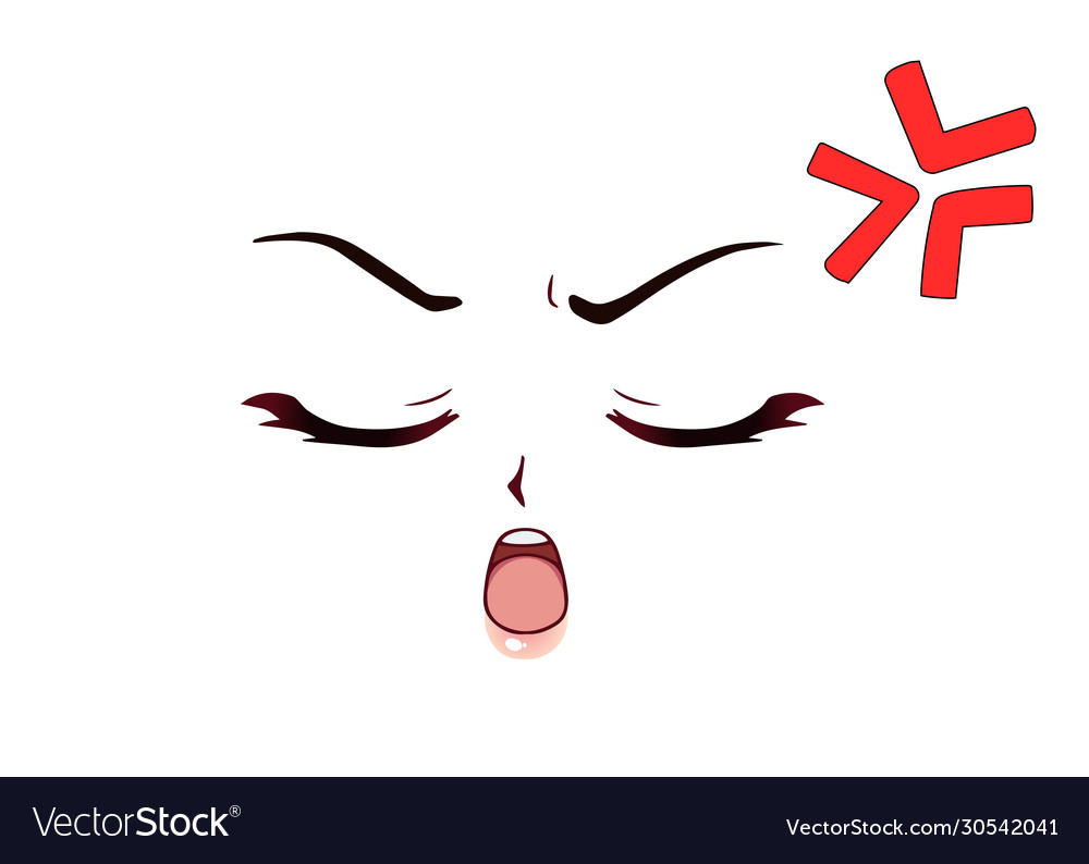 Angry anime style face with closed eyes Royalty Free Vector