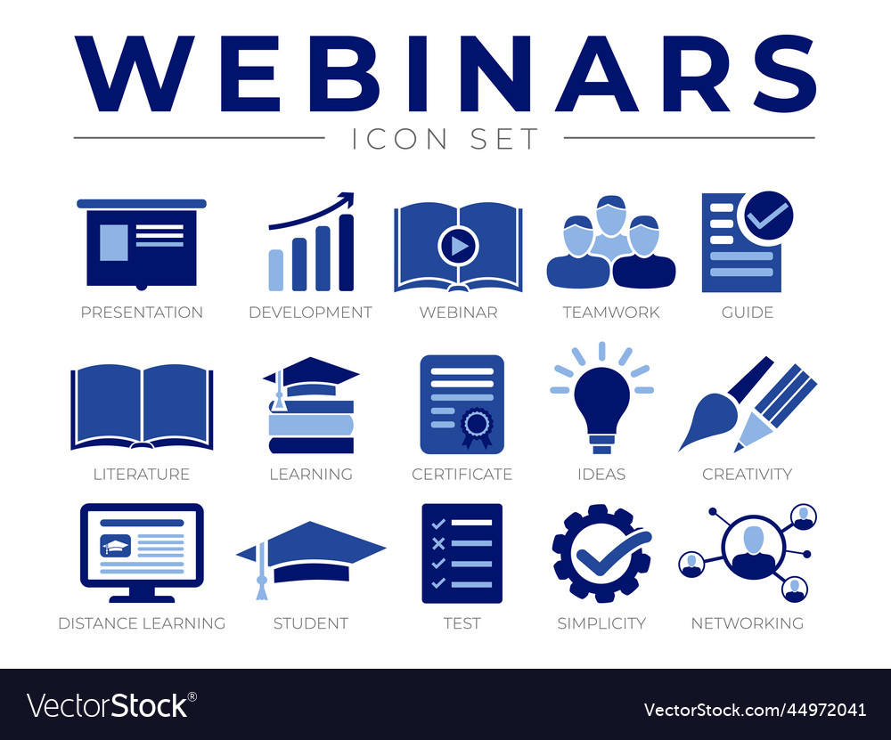 Blue colorful webinar icon set presentation