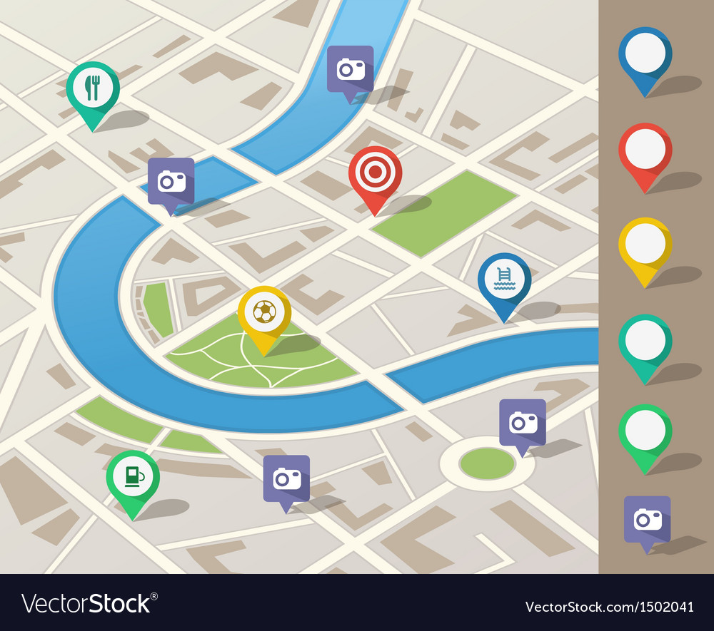 City map with location pins Royalty Free Vector Image