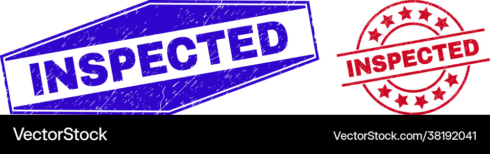 Inspected grunge seals in round and hexagon forms Vector Image