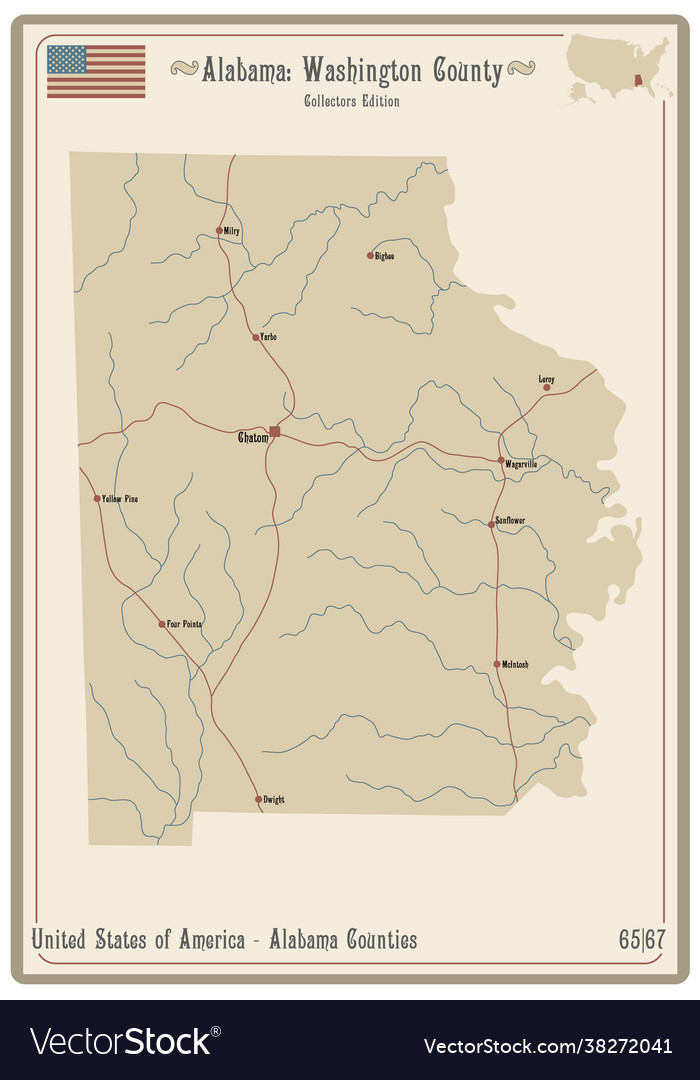 Map washington county in alabama Royalty Free Vector Image