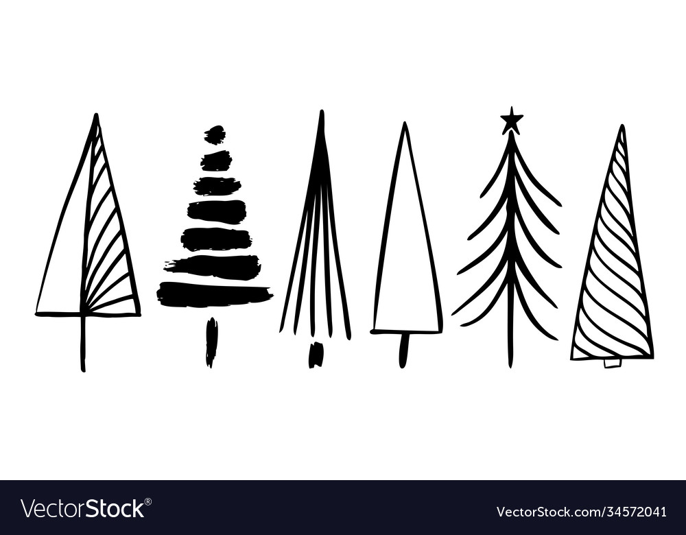 Rustic christmas tree winter forest set Royalty Free Vector