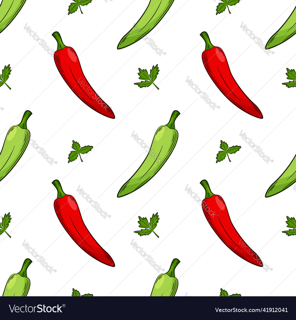 Seamless pattern with peppers and parsley Vector Image