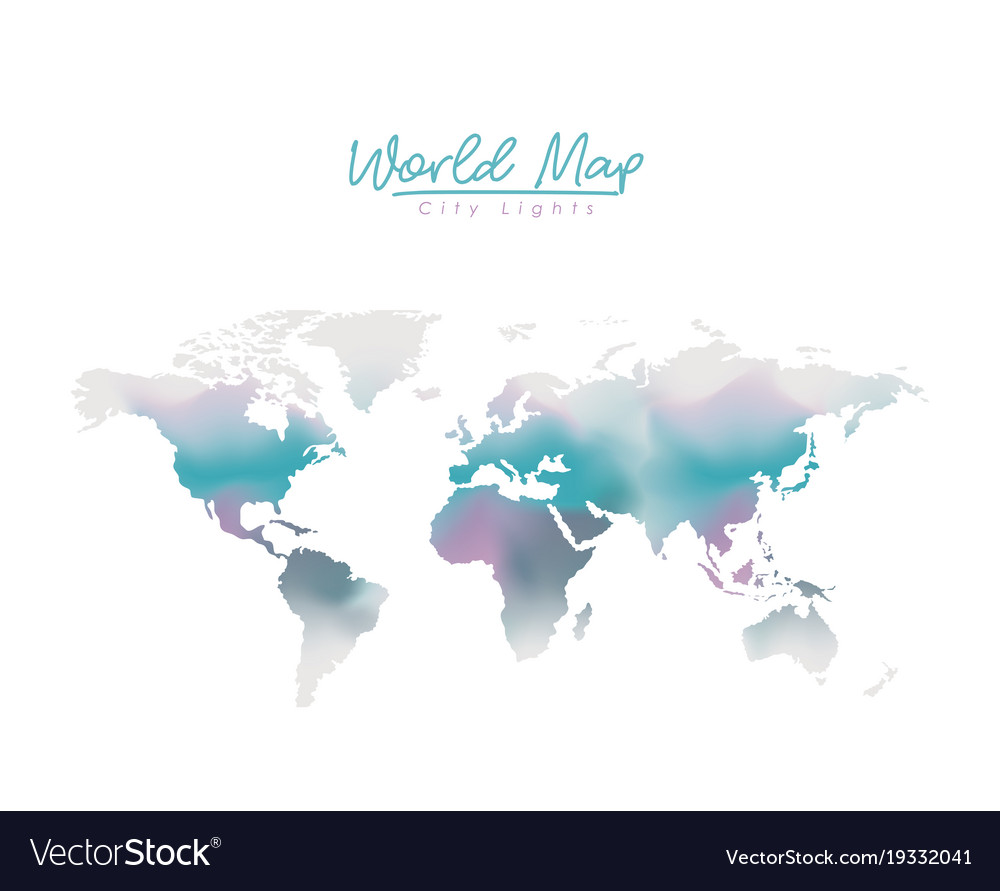 world map city lights in degraded purple to blue vector image