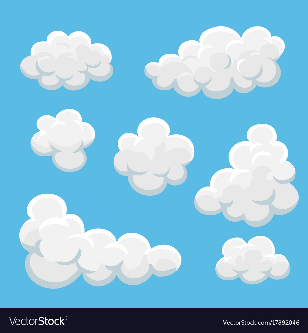 Cartoon Clouds Set On A Blue Background Royalty Free Vector