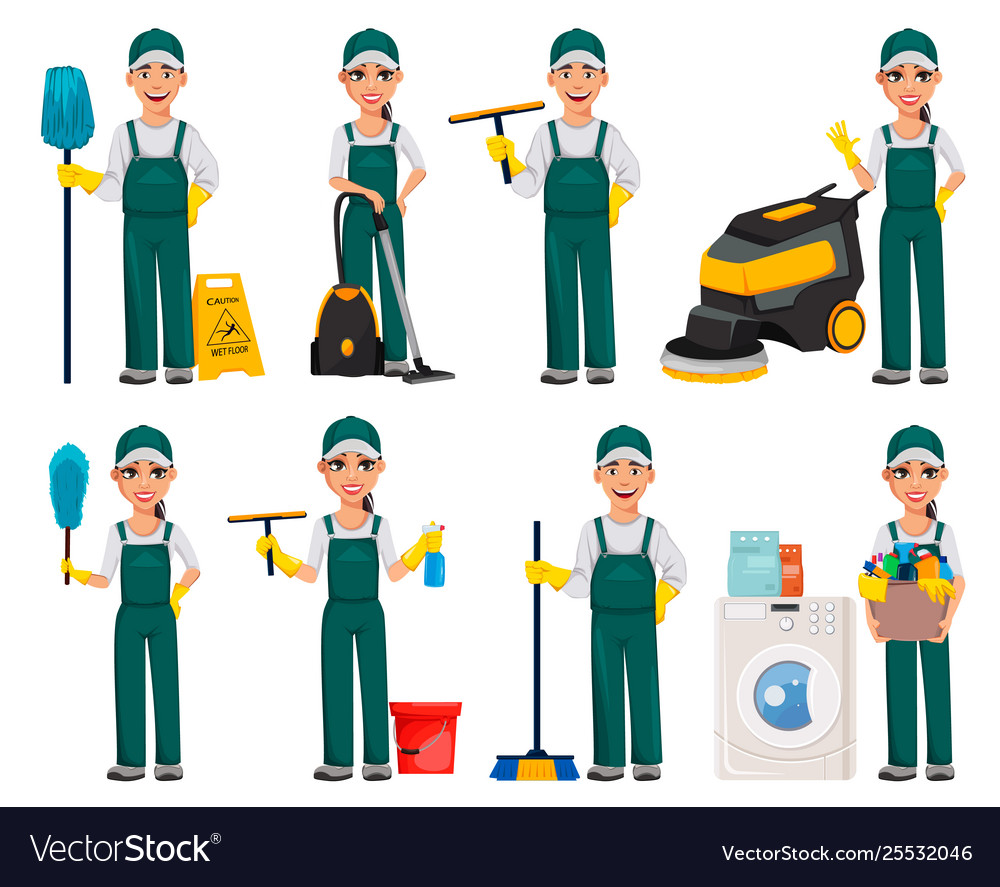 Cleaning service concept cheerful cartoon Vector Image