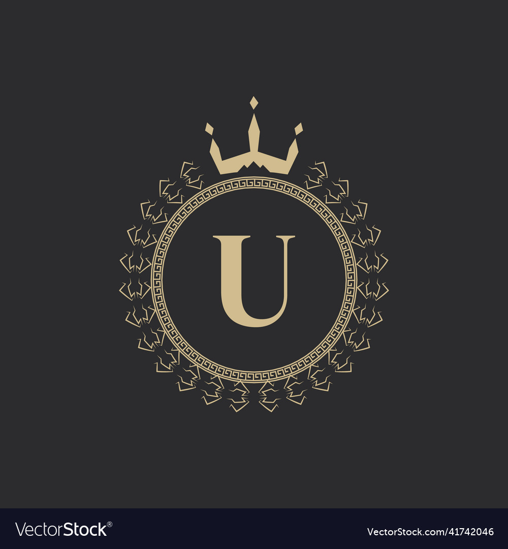 Initial letter u heraldic royal frame with crown Vector Image