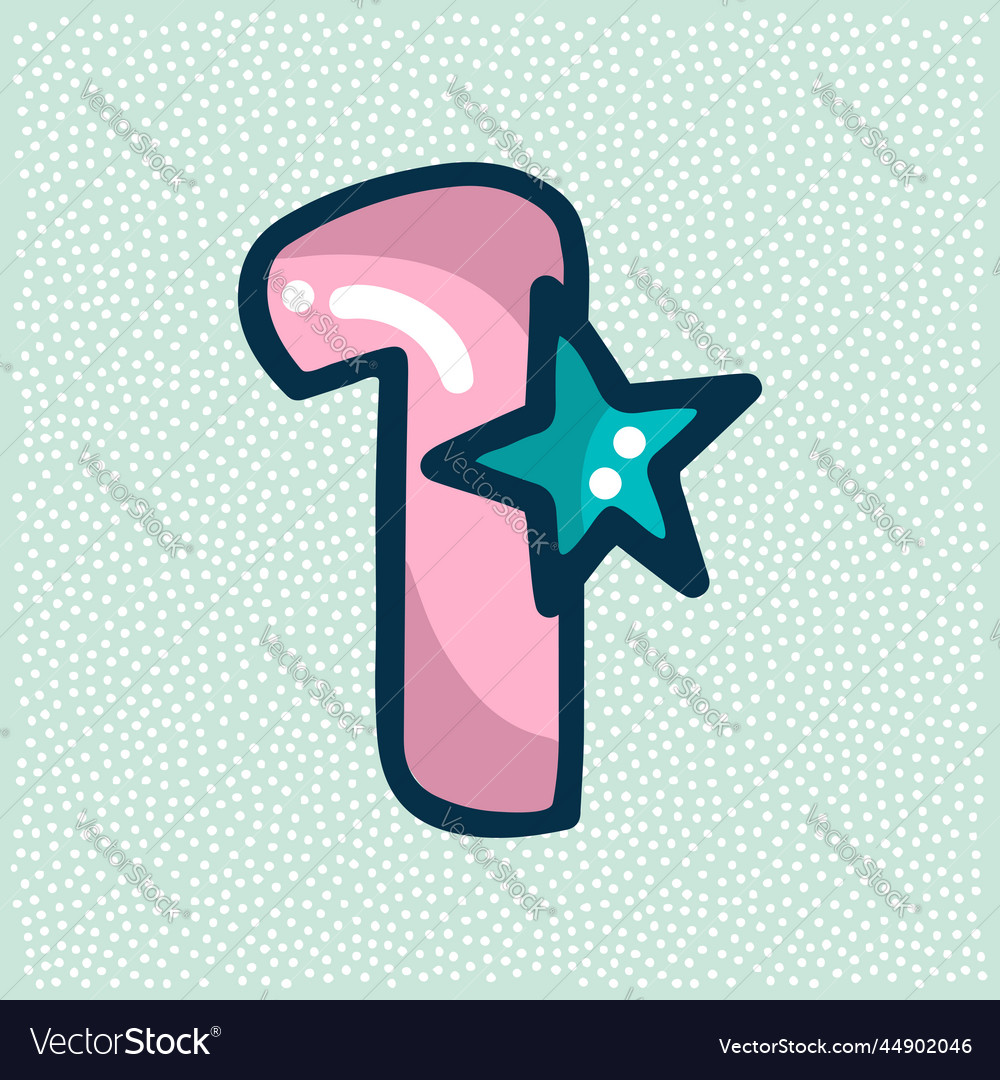 Unicorn font pink number 1 with a star Royalty Free Vector