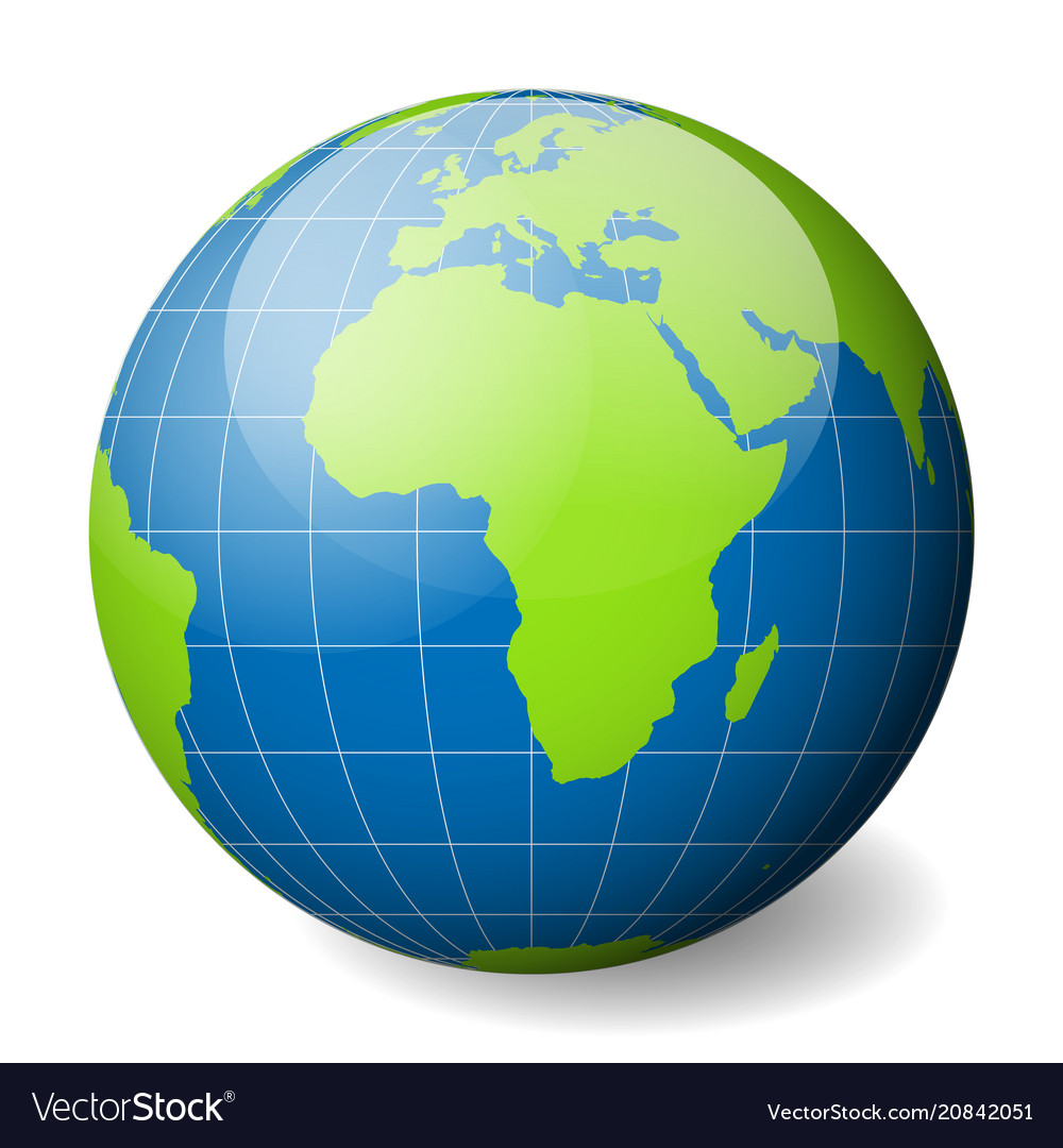 Earth globe with green world map and blue seas Vector Image