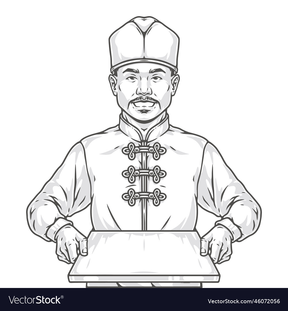 Korean restaurant chef sticker monochrome Vector Image