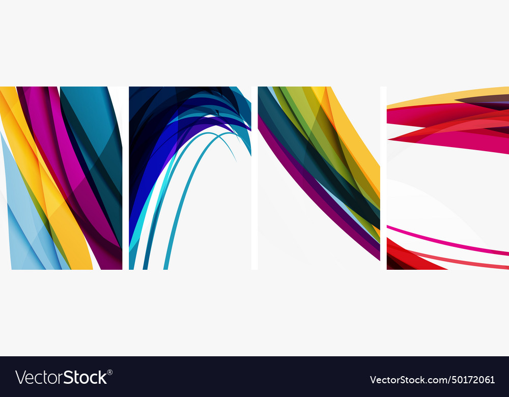 Colorful Wave Lines Poster Set For Wallpaper Vector Image