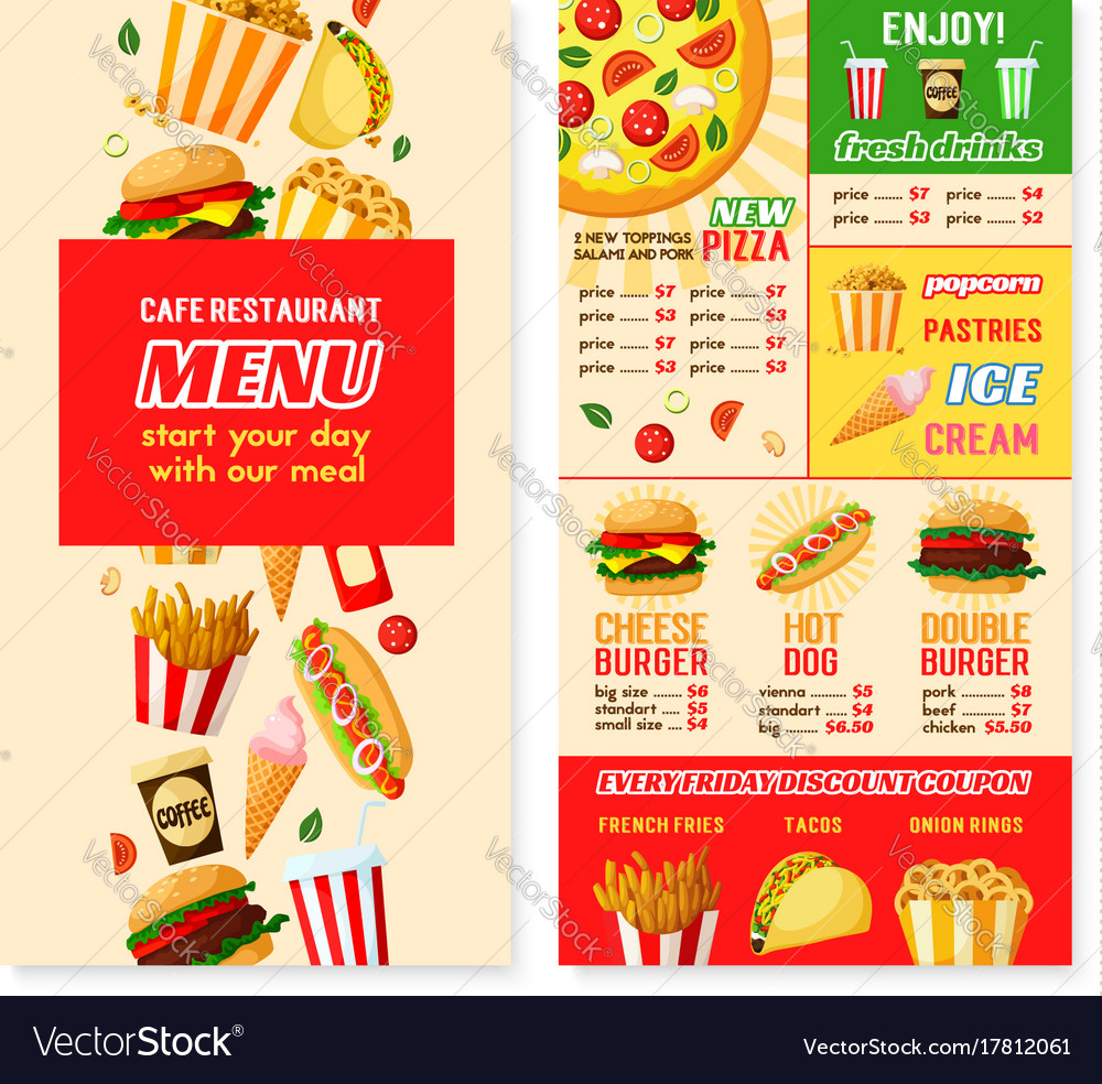 Fast food restaurant menu template Royalty Free Vector Image