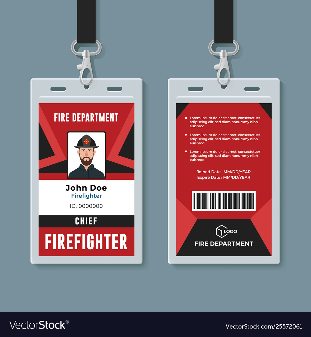 Firefighter Id Card Design Template Royalty Free Vector