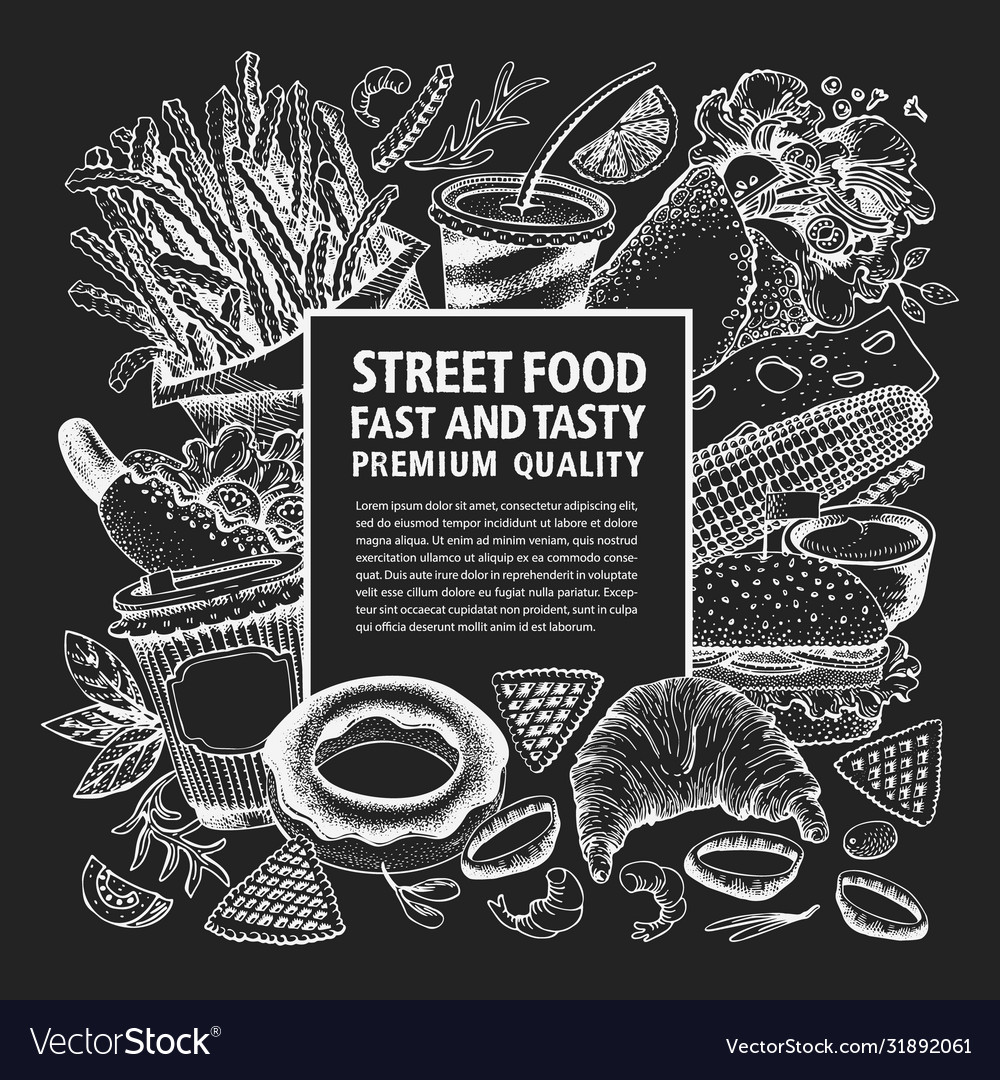 Hand drawn street food banner fast food on chalk Vector Image