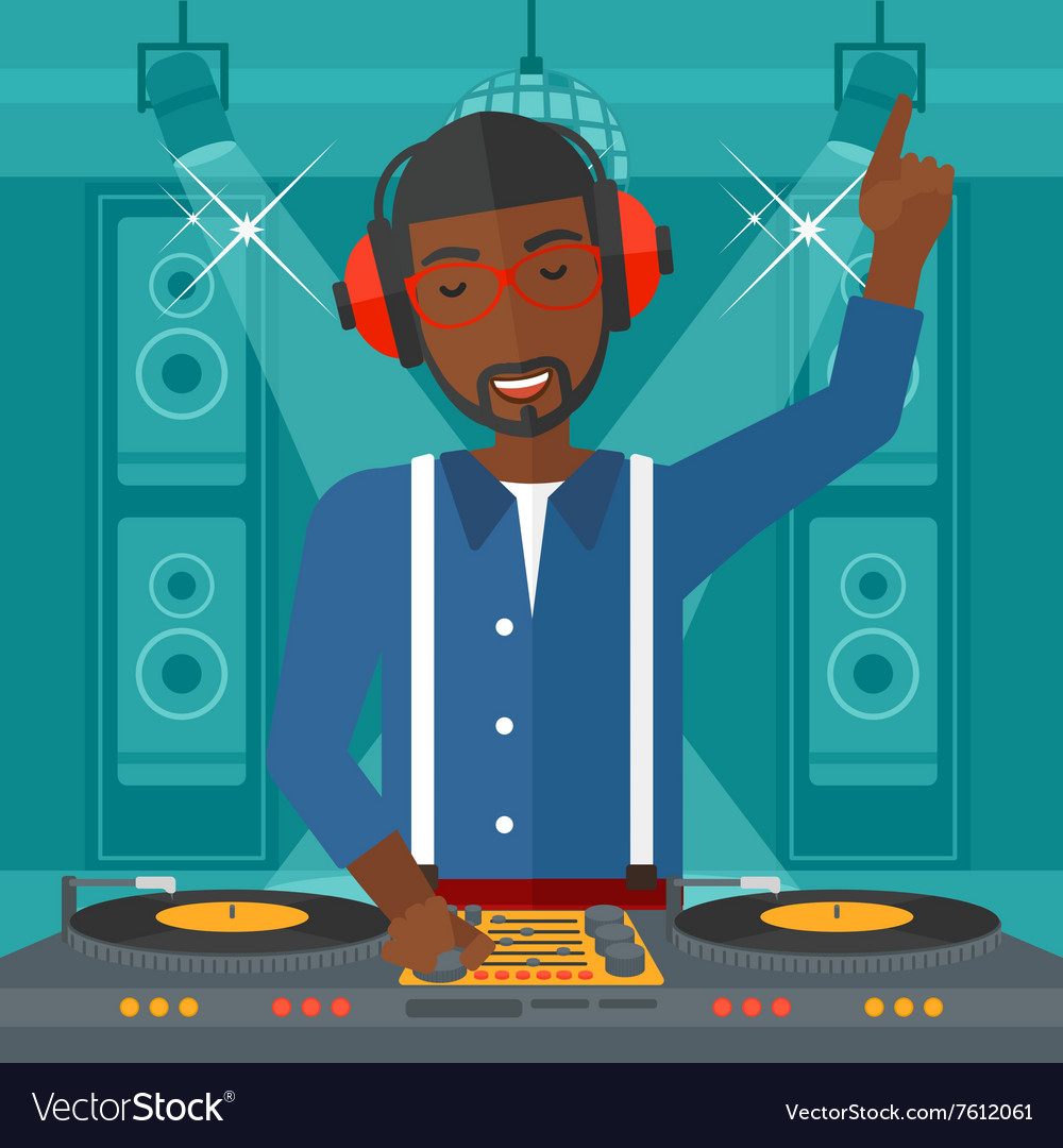 Smiling dj with console Royalty Free Vector Image