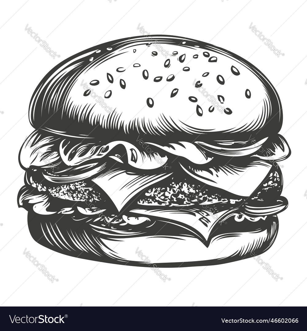 Big Burger Hamburger Hand Drawn Royalty Free Vector Image 7886