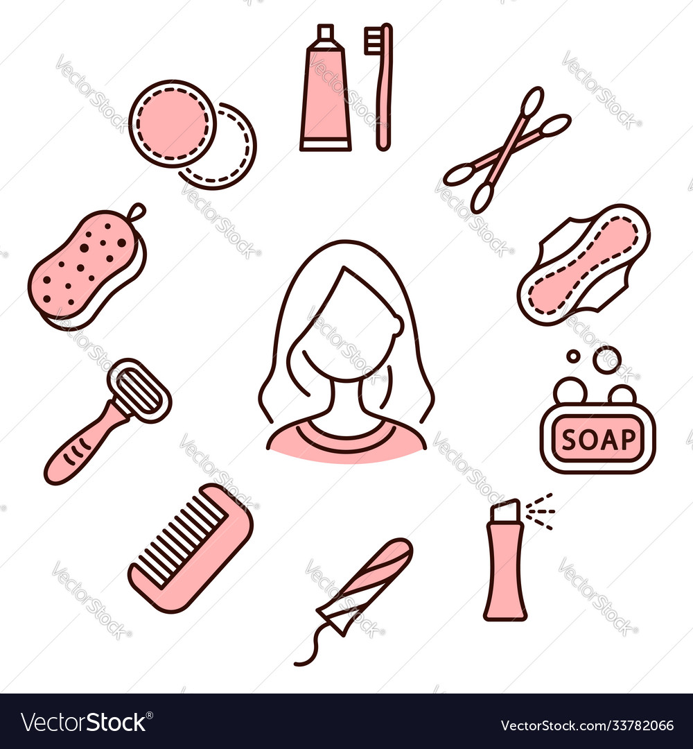 Personal hygiene products circle banner with line Vector Image