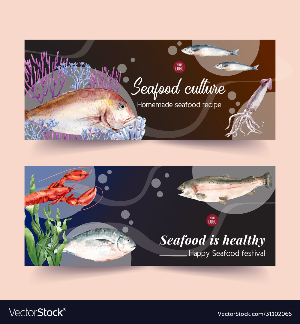 Seafood banner design with lobster squid fish Vector Image