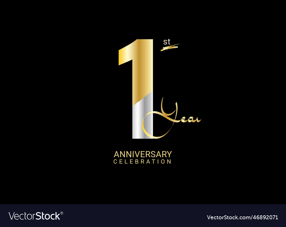 1 years anniversary celebration gold and silver Vector Image