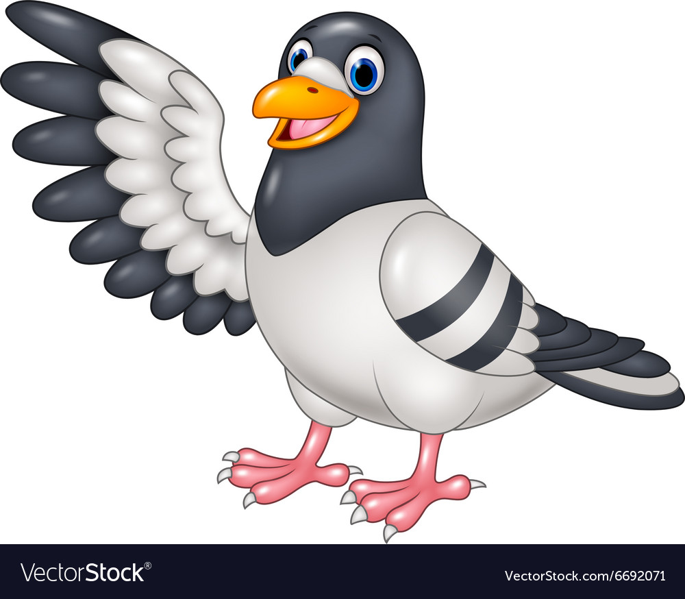 Cartoon Funny Pigeon Bird Presenting Isolated Vector Image