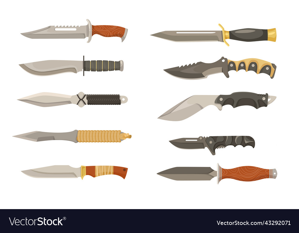 Colorful combat knives or daggers cartoon set Vector Image